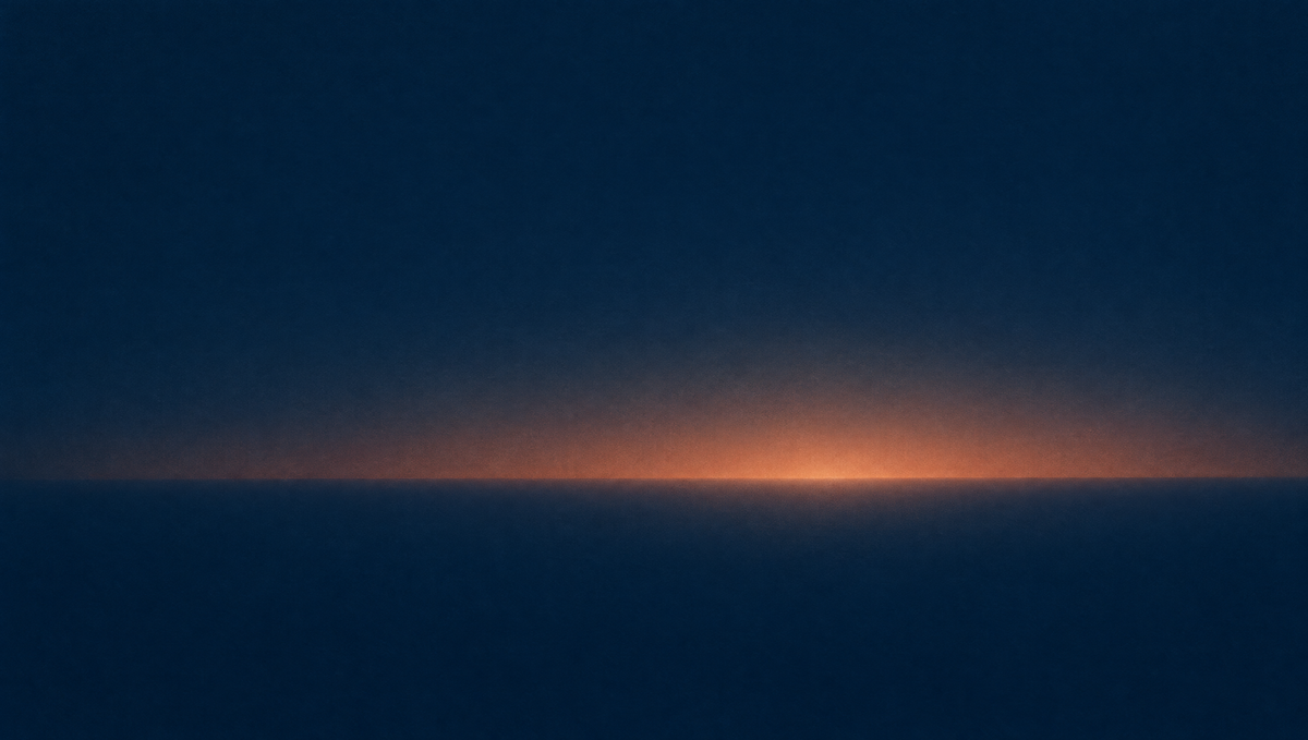 Navy background with a copper sunrise glow